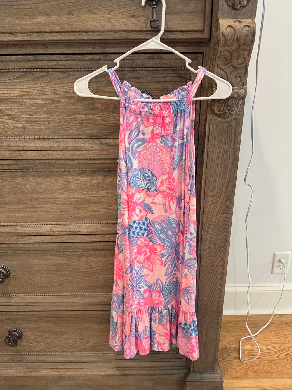 Lilly Pulitzer Pink Floral Halter Sundress with Blue Accents